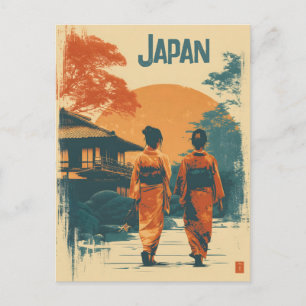 Kimono women vintage postcard