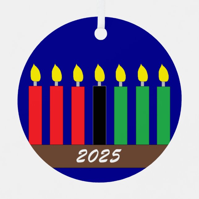 Kinara for Kwanzaa: Dark Blue Metal Tree Decoration (Front)