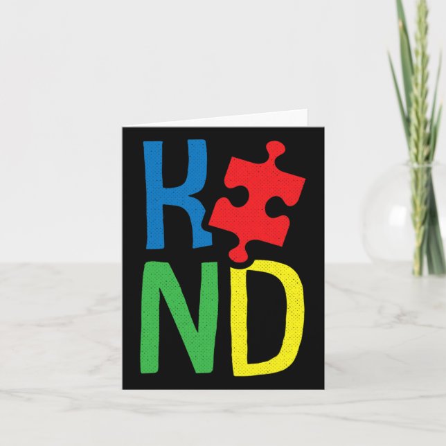 Kind Autism Awareness Puzzle By  Card (Front)