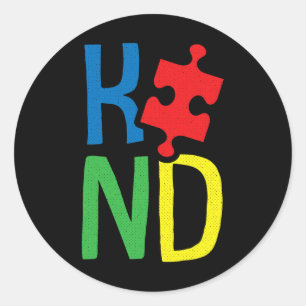Kind Autism Awareness Puzzle By  Classic Round Sticker