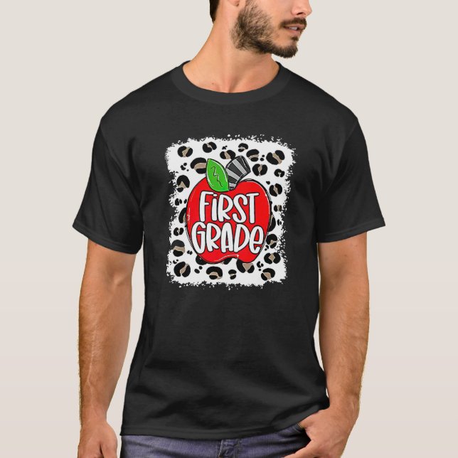 Kind Blessed Love First Grade Apple Leopard Teache T-Shirt (Front)