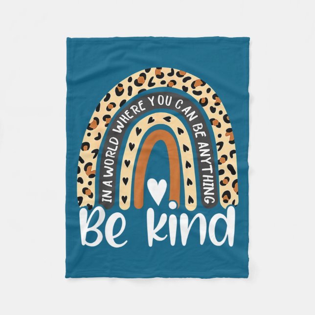 Kind Boho Leopard Rainbow Kindness Artwork Fleece Blanket (Front)
