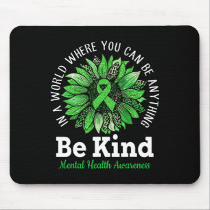 Kind Green Ribbon Sunflower Mental Health Awarenes Mouse Pad