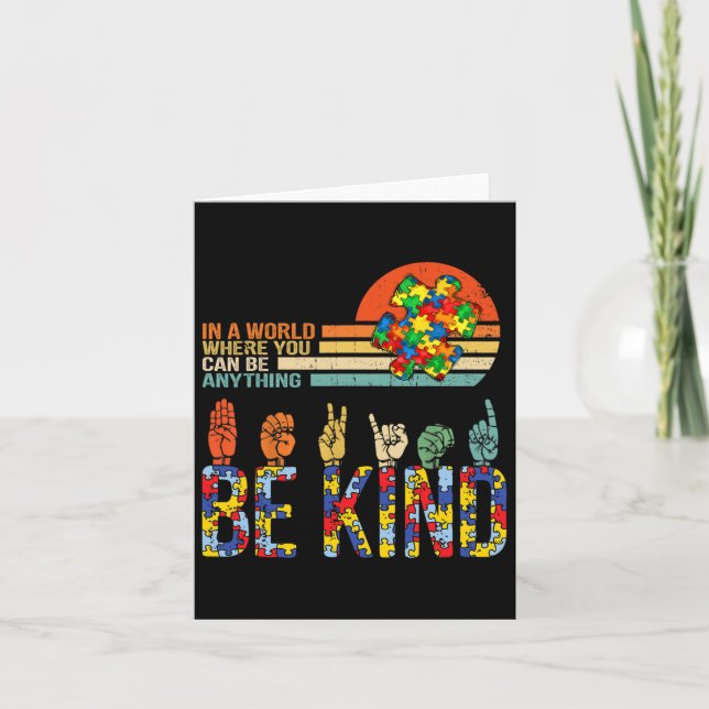 Kind Hand Sign Language Asl Puzzle Autism Awarenes Card (Front)