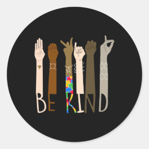 Kind Hand Sign Language Asl Puzzle Autism Awarenes Classic Round Sticker