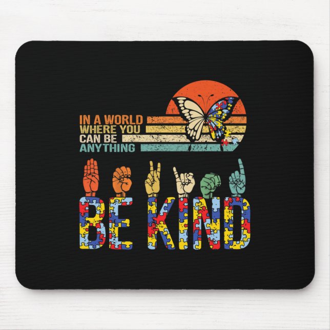 Kind Hand Sign Language Asl Puzzle Autism Awarenes Mouse Pad (Front)