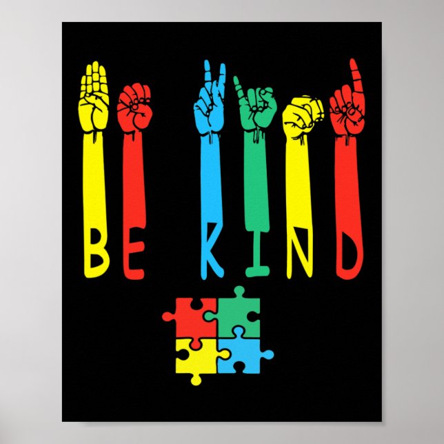 Kind Hand Sign Language Puzzle Autism Awareness As (Front)
