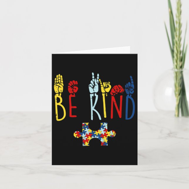 Kind Hand Sign Language Puzzle Autism Awareness As Card (Front)