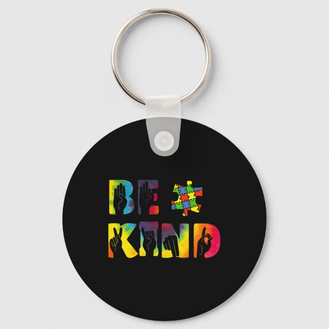 Kind Hand Sign Language Puzzle Autism Awareness As Key Ring (Front)