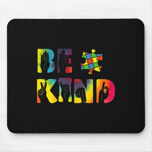 Kind Hand Sign Language Puzzle Autism Awareness As Mouse Pad (Front)