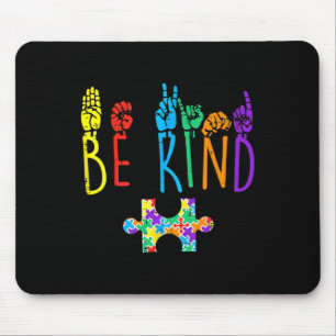 Kind Hand Sign Language Puzzle Autism Awareness As Mouse Pad
