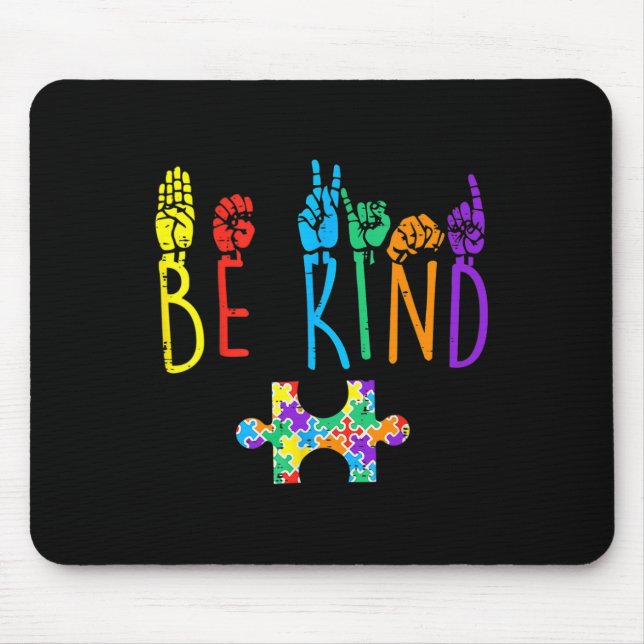 Kind Hand Sign Language Puzzle Autism Awareness As Mouse Pad (Front)