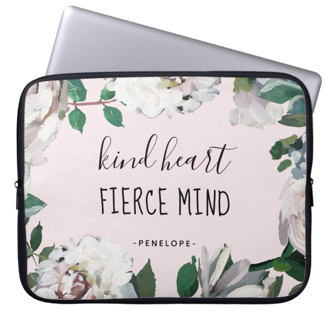 Kind Heart Fierce Mind Watercolor Floral Laptop Sleeve (Front)