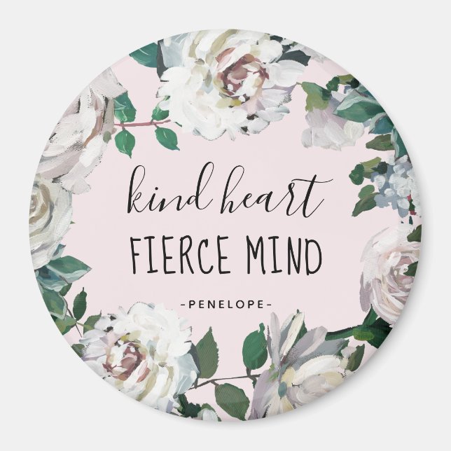 Kind Heart Fierce Mind Watercolor Floral Magnet (Front)