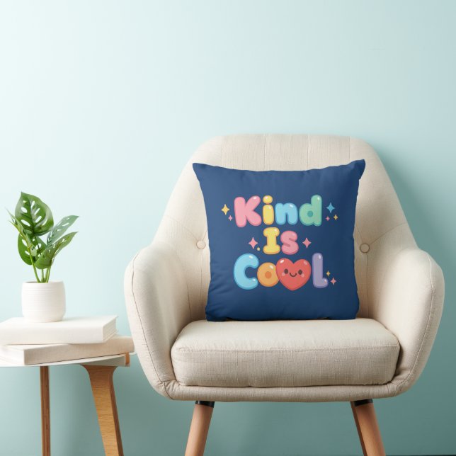Kind is Cool Pastel Retro Bubble Typography Throw  Cushion (Chair)