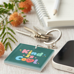 "Kind is Cool" Pastel Retro Typography Acrylic Key Ring