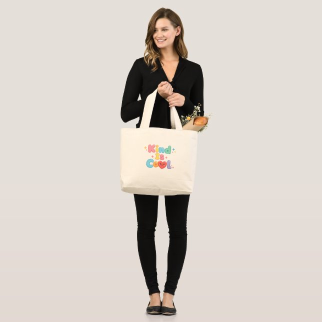 "Kind is Cool" Pastel Retro Typography Canvas Tote (Front (Model))
