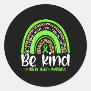 Kind Mental Health Awareness Leopard Rainbow Mens Classic Round Sticker