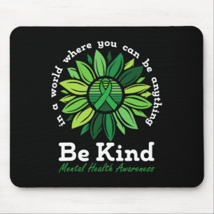Kind Mental Health Awareness Sunflower Green Ribbo Mouse Pad