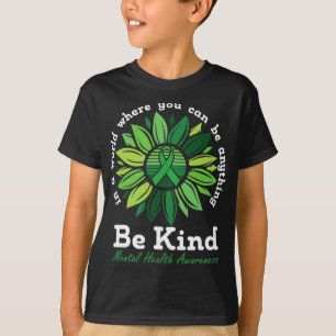 Kind Mental Health Awareness Sunflower Green Ribbo T-Shirt