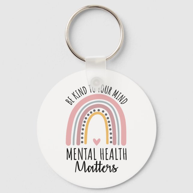 Kind Mental Health Problems Polka Dot Rainbow Awar Key Ring (Front)