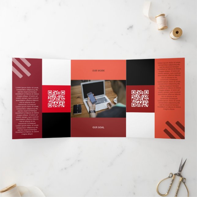 Kind Red Squared Off Qr Codes Tri-Fold Card (Inside)