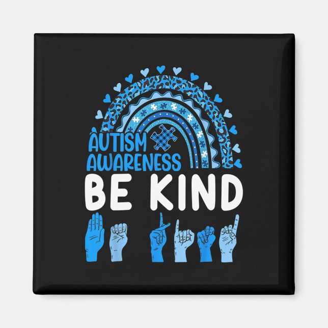 Kind Sign Language Asl Puzzle Rainbow Autism Aware Magnet (Front)