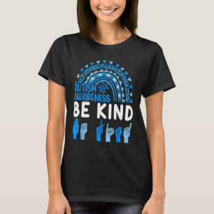 Kind Sign Language Asl Puzzle Rainbow Autism Aware T-Shirt