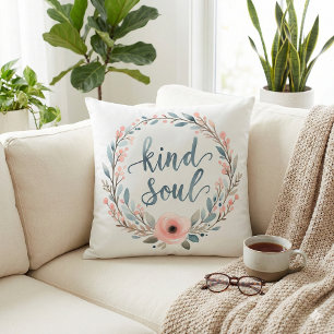 Kind Soul Floral Wreath Watercolor Quote Cushion
