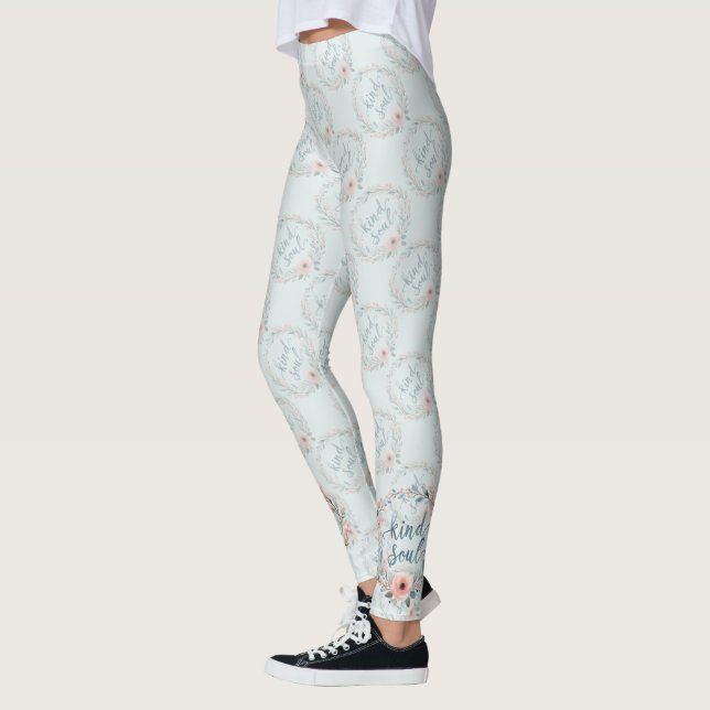 Kind Soul Floral Wreath Watercolor Quote Leggings (Left)