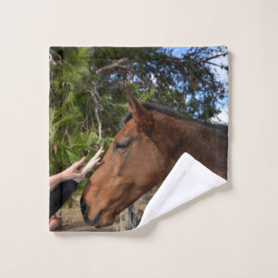 "Kind Touch: Bonding with a Gentle Brown Horse" Wash Cloth