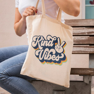 Kind Vibes Retro Inspirational Tote Bag