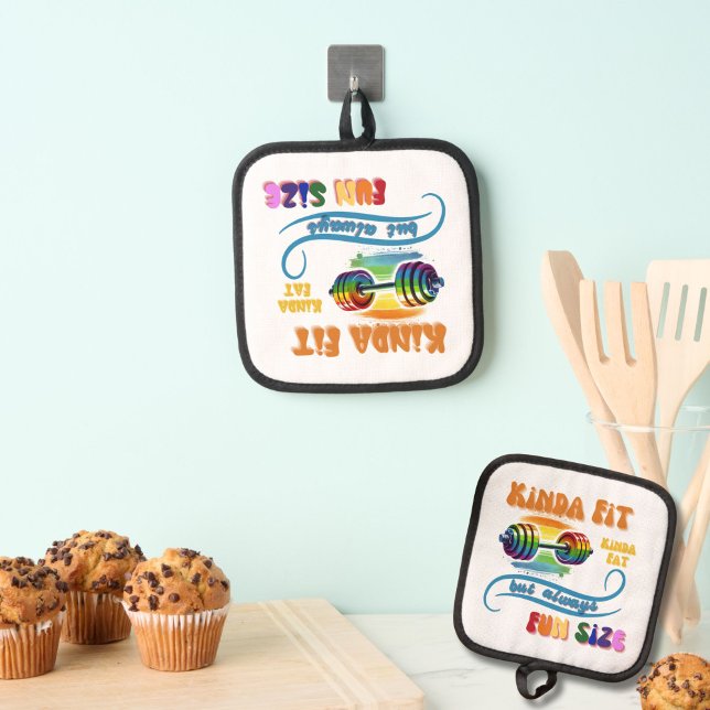 Kinda Fit Funny Gym Fitness Rainbow Pot Holder (Foodie Meets Fitness Quirky Gym Saying for the Fit Foodie Pot Holder)