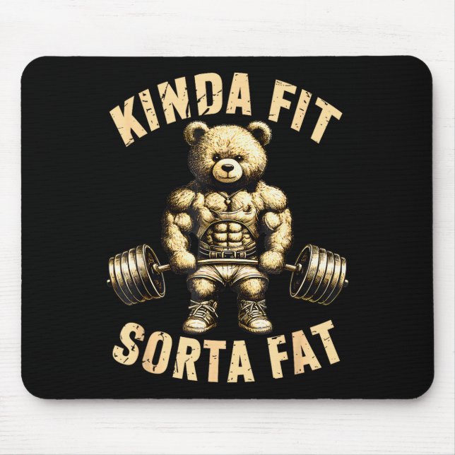 Kinda Fit Sorta Fat - Funny Gym Bear Weightlifting Mouse Pad (Front)