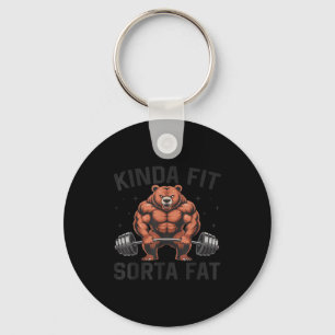 Kinda Fit Sorta Fat Funny Gym Bear Weightlifting W Key Ring