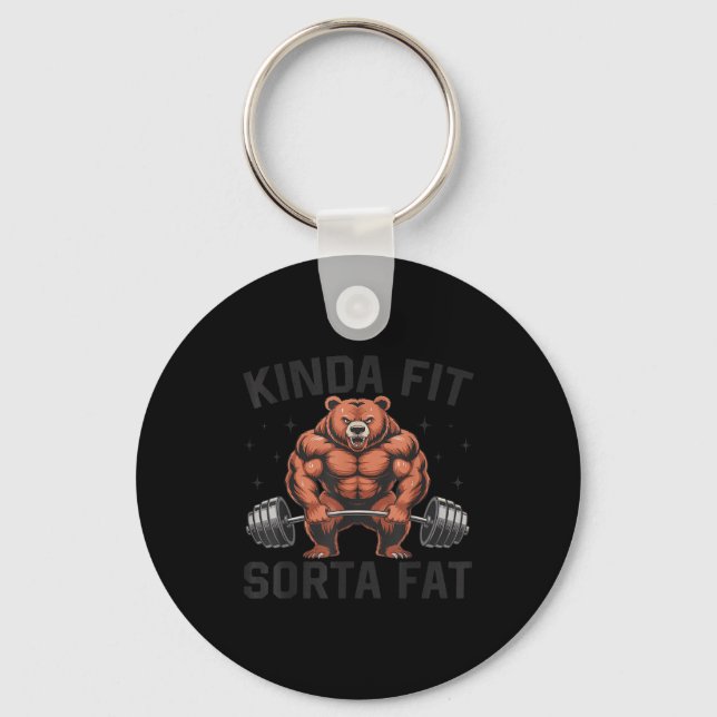 Kinda Fit Sorta Fat Funny Gym Bear Weightlifting W Key Ring (Front)