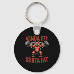 Kinda Fit Sorta Fat Funny Gym Bulldog Weightliftin Key Ring