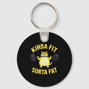 Kinda Fit Sorta Fat - Funny Gym Cat Weightlifting  Key Ring