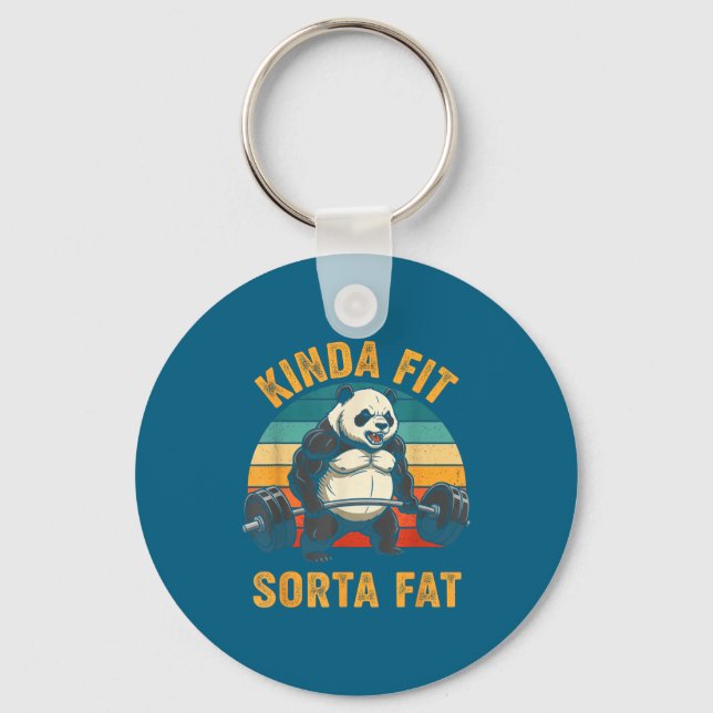 Kinda Fit Sorta Fat Funny Gym Panda Weightlifting  Key Ring (Front)