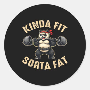 Kinda fit sorta fat gym-goers panda weightlifting classic round sticker