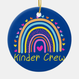 Kinder Crew Kindergarten Teacher Rainbow Heart  Ceramic Tree Decoration
