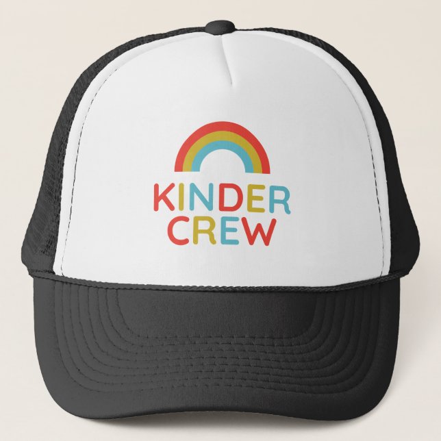 Kinder Crew Rainbow – Cute Pastel Back To School  Trucker Hat (Front)
