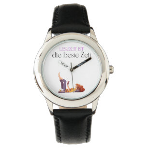 Kinder Edelstahluhr mit schwarzem Lederarmband Uhr Watch