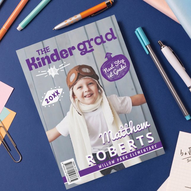 Kinder Grad Fun Kindergarten Photo Magazine Cover  Announcement (Creator Uploaded)