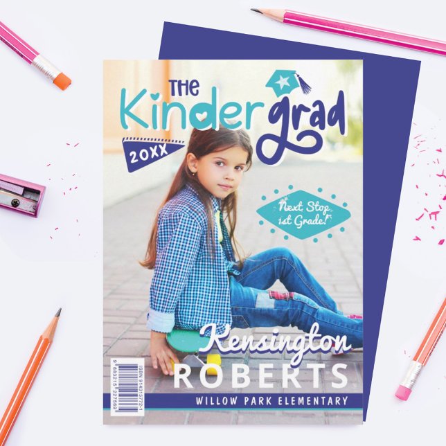 Kinder Grad Fun Kindergarten Photo Magazine Cover Announcement (Creator Uploaded)