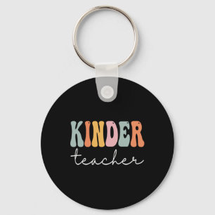 Kinder Teacher Retro Groovy Women Happy First Day  Key Ring
