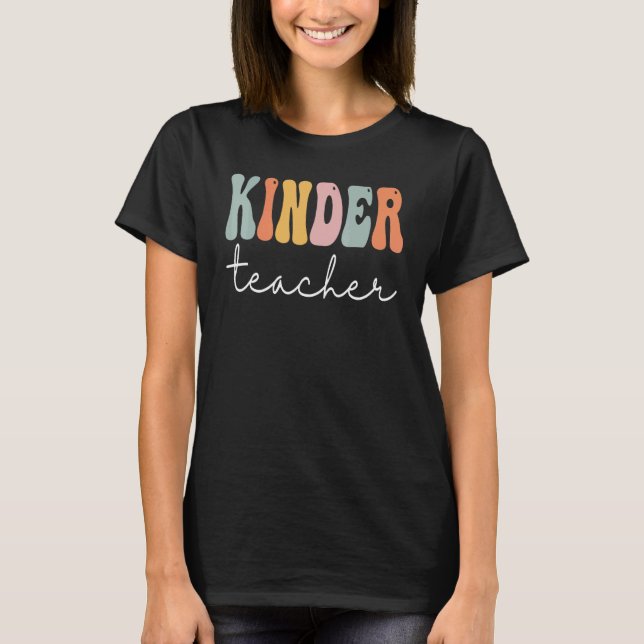 Kinder Teacher Retro Groovy Women Happy First Day  T-Shirt (Front)
