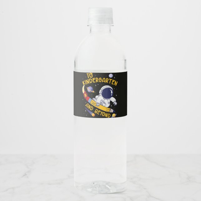 Kindergarten And Beyond Astronaut Back To School Water Bottle Label (Front)