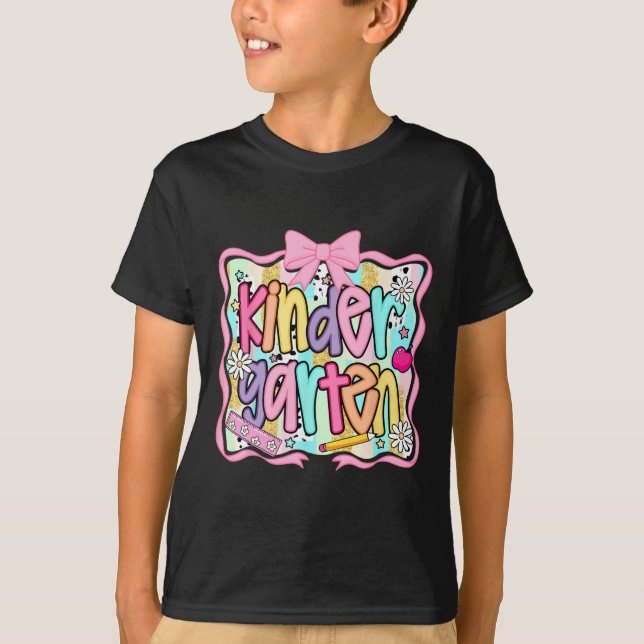 Kindergarten Back To School Coquette Pink Bow Prep T-Shirt (Front)