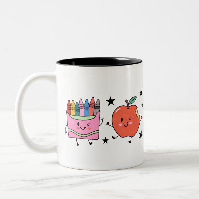 Kindergarten Back to School Cute Doodle  Two-Tone Coffee Mug (Left)